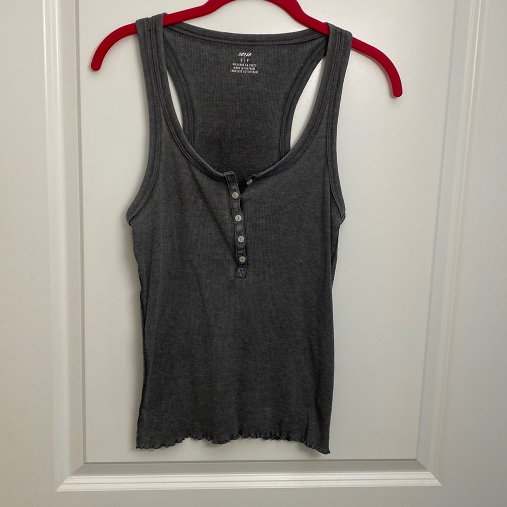 Aerie scalloped hem henley racer back tank size S